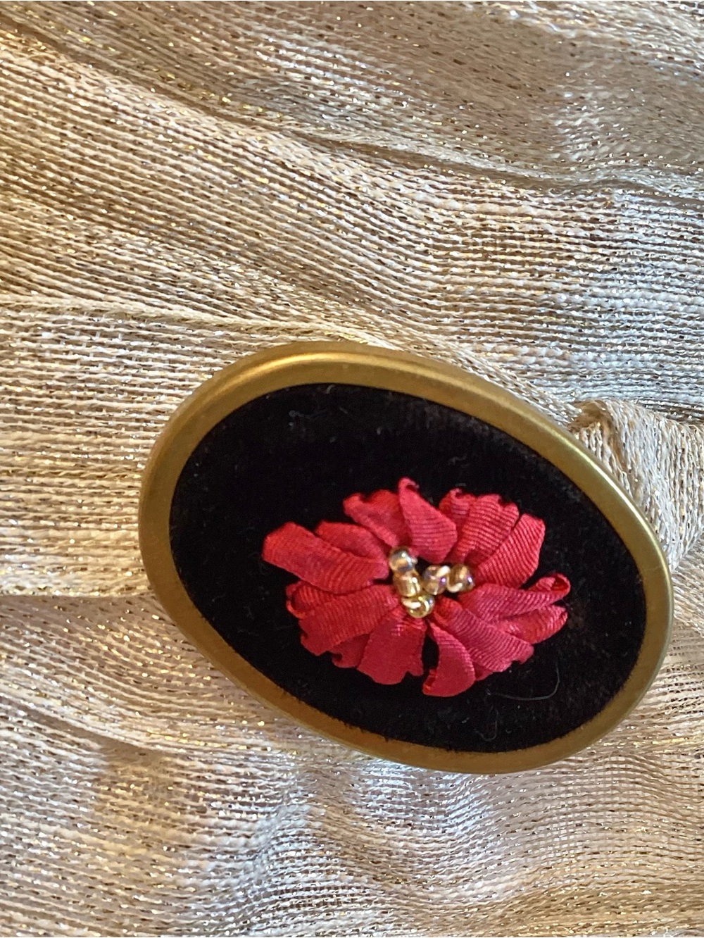 Aster Flower Silk Ribbon Vintage Brooch Pin